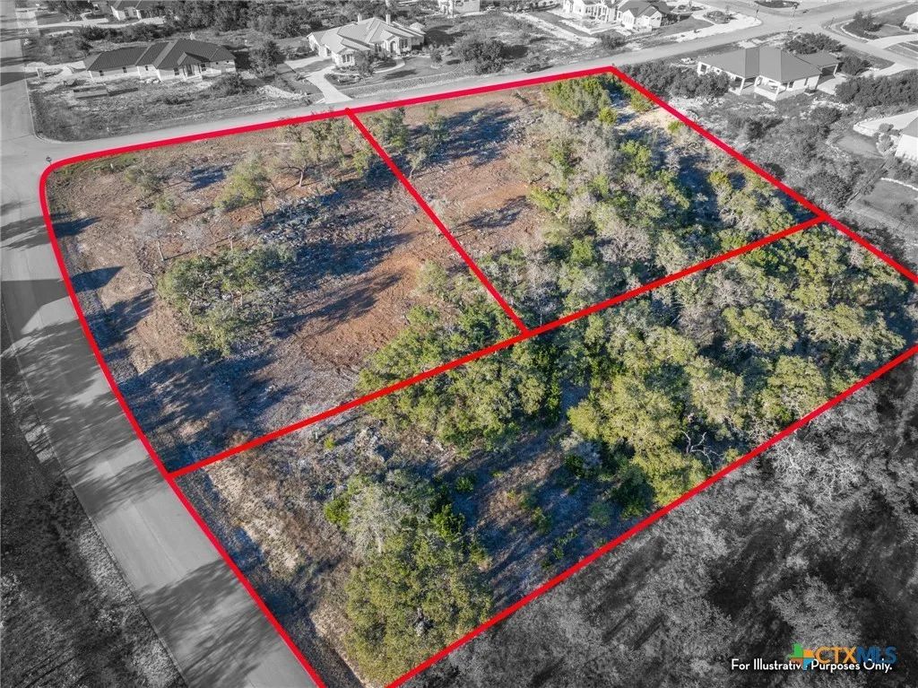 Aerial photograph of the three adjoining parcels with lot lines outlined in red